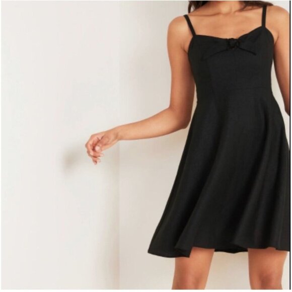 Old Navy XXL Black Midi Dress Tie Front Slip Dress Spaghetti Straps Sun Dress Li - Picture 1 of 8